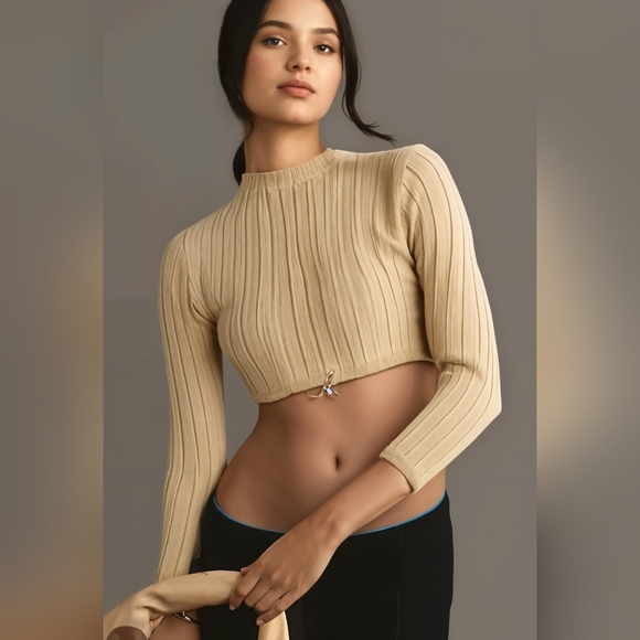 Zara Tops - NWT ZARA Tan Cropped Ribbed Knit Sweater